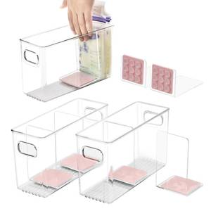 lot 10430 image: Breastmilk Storage Container with L Shaped Dividers to Flatten Standing Breast Milk Bags in Organizer Bins Save Refrigerator Space  2 Containers with Removable Separator Boards - Pink