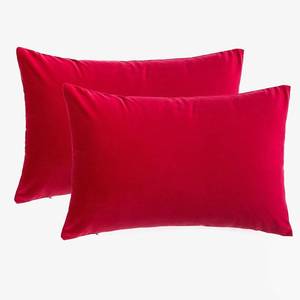 lot 10432 image: RainRoad Velvet Decorative Throw Pillow Covers Cushion Cover Pillow Case for Sofa Couch Bed Chair Soft Square Red Throw Pillows 12x20 Inch,Set of 2