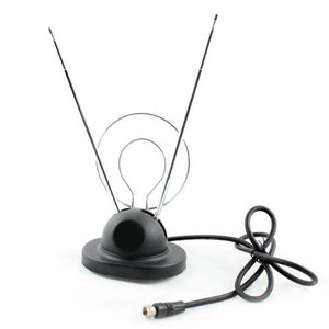 lot 10437 image: Wideskall� Universal Indoor Rabbit Ear TV Antenna for HDTV Ready VHF UHF Dual Loop Coaxial