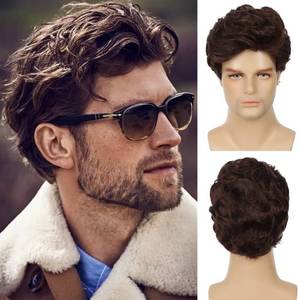 lot 12015 image: Swiking Men Wig Short Brown Curly Wigs Heat Resistant Synthetic Layered Fluffy Cosplay Daily Wig for Male Guys