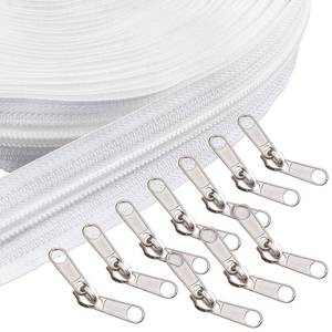 lot 12018 image: WANDIC Nylon Zipper, 10 Meters number5 White Nylon Coil Zippers and 10 Pcs Double Side Zipper Pull Tab Sliders and 9 Pcs Zipper Stopper for Repairing Tents Mosquito Net