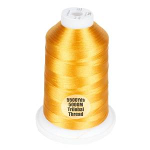 lot 12021 image: Simthread Trilobal Polyester Thread � 5000M (5500yds) No.40 � Super Sheen, Tangle-Free � Built-in Thread Lock Spool � Compatible with Brother, Singer, Janome and More, Old Gold-214