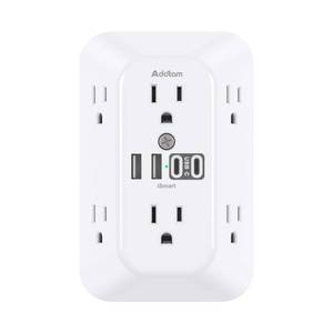 lot 12026 image: Addtam Surge Protector Outlet Extender, 6-Outlet Splitter with 4 USB Wall Charger(2 USB-C Ports), Multi Plug Wall Outlet 1800J Power Strip for Home Office Dorm Room Essentials