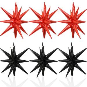 lot 12033 image: HILAVO 6PCS Black Red Star Balloons, 22Inch Large Star Balloon Foil Balloons Spike Cone Balloon for Birthday Anniversary New Year Halloween Vampire Casino Party Decorations