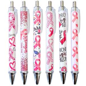 lot 12038 image: YJ PREMIUMS 6PC Pink Breast Cancer Awareness Black Ink Ball Point Writing Pens Ribbon Bress Breat Pen School Desk Decor Office Supplies Accessories Items Bulk Gift Gifts for Women Nurse Girls