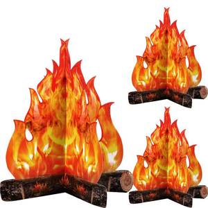 lot 12049 image: Boao 3 Sets Fake Fire Fake Flame Prop Camping Decoration 3D Cardboard Campfire Centerpiece Artificial Flames Campfire Party Decoration for Camp Bachelorette Party Supplies(Gold Orange)