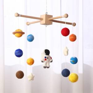 lot 13708 image: Hahafelt Space Nursery Mobile for Crib Wooden and Felt Solar System Planets Astronaut Space Nursery Decor Mobile for Baby Bed Crib Decoration Gift for Newborn