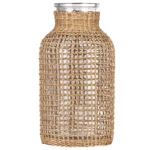 lot 13715 image: WHJY Boho Glass Vase, Rattan Vase, Farmhouse Rattan Dcor, Round Flower Vase Basket Vase for Floral Arrangements -8 inch