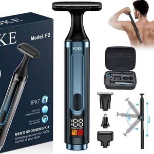 lot 13722 image: FOKE Back Shaver for Men, Ultra-Wide 1.8 T-Shaped Head, Travel Case, LED 4 in 1 Mens Back Shaver Rechargeable with Long Handle, Safety Lock, IPX7, Multi-Functional Back Trimmer for Men, (Deep Black)in