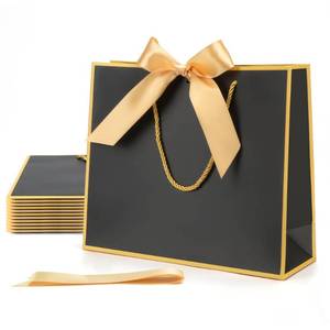 lot 13731 image: MOXARYSU Gift Bags With Handles 11.8x4x10 Inch 24pcs Medium Large With Bow Ribbon For Wedding Thanks Bridesmaid Birthday Party (Black-Glod