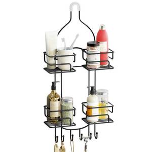 lot 13733 image: SRIWATANA Shower Caddy Hanging Over Head, Bathroom Shower Organizer Shower Rack Holder with Hooks for Razors - Black