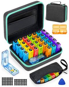 lot 13734 image: FRIWOLE Monthly Pill Organizer 2 Times a Day, with Weekly Pill Bag, Portable Hard Shell, Pill Cutter, Plastic Opening Pick, Monthly and Weekly Stickers, Convenient Medication Management and Tracking