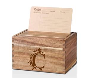 lot 13737 image: InnoBeta Personalized Gifts Recipe Box, Personalized Initial Recipe Card Holder Box with 50 4 x 6 inch Recipe Cards, 10 Dividers, Initial Recipe Organize - C