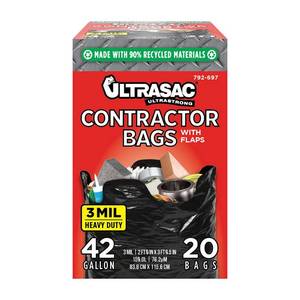lot 13739 image: Ultrasac Contractor Bags 42 Gallon (20 PACKw FLAP TIES), 32.75 x 44.5-3 MIL Thick Large Black Heavy Duty Industrial Garbage Trashbags for Professional Construction and Commercial use