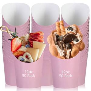lot 13760 image: Sabary 50 Pcs Christmas Charcuterie Cups, 12 Oz Paper Snack Appetizer Cups, French Fry Holder Brown Kraft, Disposable Popcorn Boxes Cones for Christmas Baby Shower Birthday Waffle Food Takeout(Pink)