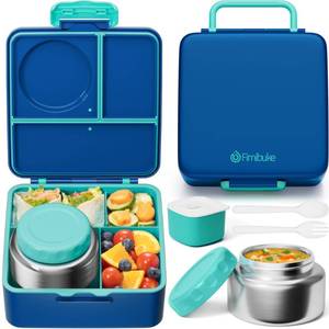 lot 13763 image: Fimibuke Bento Box for Kids Adult, BPA Free and Leakproof Toddler Lunch Box with 8.5oz Insulated Food Jar, Utensils and Sauce Jar, Dishwasher Safe 3 or 4 Compartment Container for School Girl Boy