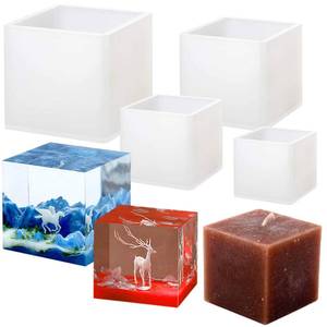 lot 14137 image: 4 Pack Square Resin Molds - 4 Sizes Cube Silicone Casting Molds for DIY Art Resin Candle Soap Making