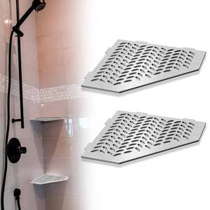lot 14147 image: Teenyyou 2 Pcs Corner Shower Shelf 316 Stainless Steel Pentagonal Corner Shelf, Wheat Ear Pattern, 532 Thick Overall with 332in Thick Anchor Tabs, Fits 332in Grout Line, No-Mark Installationin