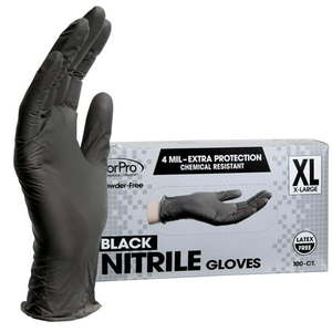 lot 14149 image: ForPro Disposable Nitrile Gloves  Chemical Resistant  Powder-Free  Latex-Free  Non-Sterile  Food Safe  4 Mil  Black  X-Large  100-Count