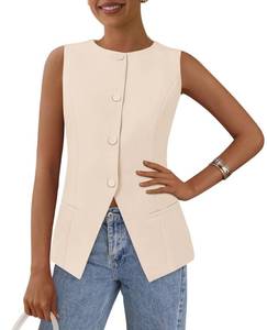 lot 14159 image: PRETTYGARDEN Womenfts Summer Suit Vest Tops 2025 Dressy Business Casual Sleeveless Button Down Trendy Fashion Blazer Waistcoat (Apricot,Large)