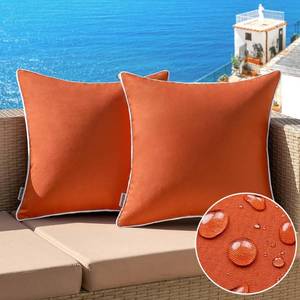 lot 14163 image: MIULEE Pack of 2 Outdoor Waterproof Pillow Covers Decorative Farmhouse Throw Pillow Covers Square Solid Color Couch Pillow Covers for Patio Tent Bed Sofa Living Room 18x18 Inch Burnt Orange
