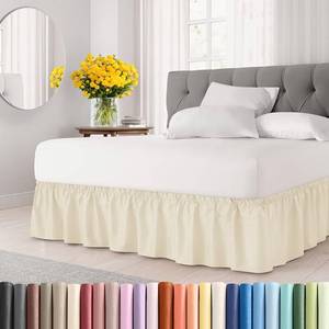 lot 14171 image: Wrap Around Dust Ruffle Bed Skirt - Off White - for Queen Size Beds w 15 Inch Drop - Easy Fit Elastic Strap - Adjustable Pleated Bedskirt wBrushed Fabric - Wrinkle Free - Women, Men, Kids and Teens