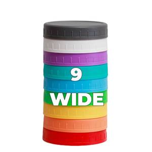 lot 14172 image: Jumterlee 9 Pack Wide Mouth Mason Jar Lids with Silicone Rings, Colored Mason Jar Lid, Plastic Mason Jar Lids,Fit Ball,Kerr and More (Multicolored)
