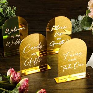 lot 14178 image: Woanger 4 Pcs Arch Acrylic Wedding Signs for Ceremony and Reception 4 x 6 Inches Gold Metal Welcome Wedding Signage with Stand, Gifts and Cards with Holder for Marriage Memorial Ceremony