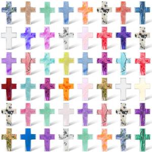 lot 14183 image: Nuenen 50 Pcs Cross Crystal Stone Bulks 1ftft Natural Crystal Wall Cross Shaped Worry Stones Charm Palm Pocket Quartz Gift Halloween Easter Decor(0.71 x 0.98 x 0.24 Inch)