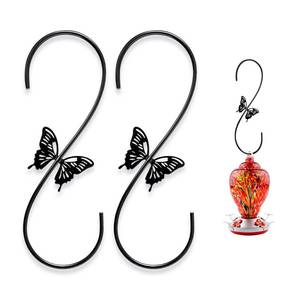 lot 14212 image: TopWoot Attractive Bird Feeders Hanger 12-Inch, 2PCS Metal Hummingbird Feeder Hook, Extension Hook with Butterfly Design, to Hang Bird Feeder, Wind Chimes, Lanterns (Black)