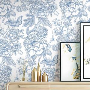 lot 14214 image: Safiyya Floral Peel and Stick Wallpaper Blue and White Contact Paper Boho Wallpaper for Bedroom Peony Wall Paper for Bathroom Removable Self Adhesive Vinyl Rolls 17.3ftft78.7ftft