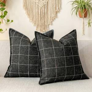 lot 14216 image: CARRIE HOME Black and White Plaid Boho Pillow Covers 20x20 Set of 2, Farmhouse Decorative Linen Woven Throw Pillow Cover 20 x 20, Black Boho Bedroom Decor for Couch and Bed
