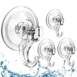 lot 14221 image: Quntis Suction Cup Hooks 4 Pack, Multi-Purpose Clear Shower Suction Hooks Waterproof Heavy Duty Wreath Hanger for Bathroom, Window, Towel, Shower Wall, Tile, Glass Door, Camper