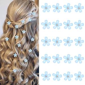 lot 14227 image: YISSION 20Pcs Rhinestone Decorative Bridal Hair Accessories - Mini Blue Flower Hair Pins, Barrettes and Clips for Girls and Women