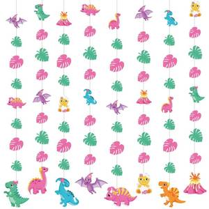 lot 14239 image: Sinload 8 Pieces Girls Dinosaur Party Decorations Pink Dinosaur Garlands Watercolor Dino Paper Cutouts Hanging Banner Decor for Girls Birthday Theme Baby Shower Wedding Party Supplies