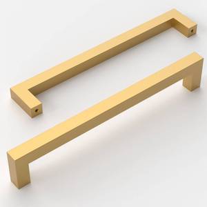 lot 14251 image: Amerdeco 10 Pack Brushed Gold Cabinet Pulls 8 Inch(204mm) Hole Centers Kitchen Cabinet Handles Cabinet Hardware Cupboard Handles Square Drawer Pulls SH0004