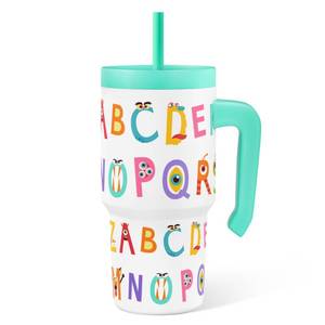 lot 14253 image: Alphabet Tumbler 20oz with Handle and Silicone Straw Lid for Kid, Insulated Stainless Steel Cup with Monster Design, Gift for Kids Girls Boys, Gifts Idea for Birthday Christmas Back to School (no lid or straw)