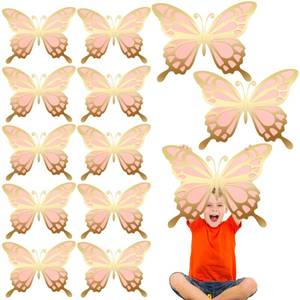 lot 14256 image: Geyee 12 Pcs 3D Large Butterfly Party Decoration 12 Inch 10 Inch Big Butterfly Centerpieces for Tables Baby Shower Birthday Wedding Hanging Decoration(Gold and Pink)
