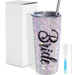 lot 15816 image: Vesici Bling Diamond Bride Tumbler 20 oz Bridal Insulated Tumbler with Straw and Lid Shower Gifts, Wedding Gifts for Bride Engagement Party Bachelorette Maid of Honor Cup(Stylish)
