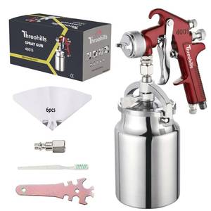 lot 15817 image: Throohills Siphon Feed Spray Gun for Piant with 1.8mm Nozzle, 1000cc Cup and 6pcs Paint Strainers for Cars and HousePainting Gun(Red)