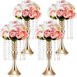 lot 15823 image: Unittype 4 Pcs Wedding Centerpieces for Tables 13 Inch Tall, Crystal Flower Stand Floral Vases for Tabletop Flower Arrangement Stand Valentines Gift Baptism Christmas Party Decor (Gold)