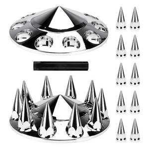 lot 15824 image: Youxmoto Front Axle Wheel Cover Hubcap 33mm Screw-on Spike for Semi Truck, Spiked Chrome Plated ABS Plastic, Universal Fit 2 Pack