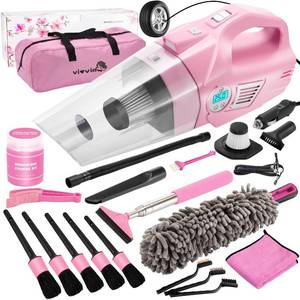lot 15830 image: Vioview Pink Car Cleaning Kit, 21PCS Car Detailing Kit Interior Cleaner with 4-in-1 Handheld Car Vacuum Cleaner, Detailing Brush Set, Side Mirror Squeegee, Car Accessories for Cleaning, Gift for Women