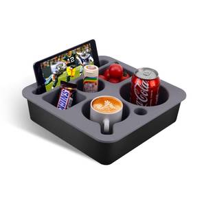 lot 15833 image: Couch Cup Holder Tray, Bonfixe Stable Couch Caddy for Bed and Sofa, Upgraded Capacity Health-Friendly Silicone Anti-Spill Drink Holder Organizer for Snacks Beverage (Black-Gray)