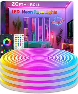 lot 16413 image: httpsmp 20Ft Neon Rope Lights,Flexible Led Rope Lights Control with AppRemote,Multiple Modes Rope Lights,IP67 Outdoor Waterproof,Music Sync Light Strip for Bedroom