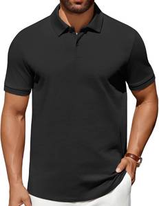 lot 16416 image: COOFANDY Golf Polos for Men 100percent Cotton Polo Shirt Mens Tops Collared Shirts Short Sleeve Dress Polo Button Shirts Business Casual Polo Black XXL