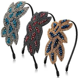 lot 16420 image: Jutom 2 Pcs 1920s Flapper Headbands for Women 20s Vintage Headpiece Rhinestone Gatsby 1920s Accessories Christmas Wedding Gifts(Navy Blue, Lake Blue, Dark Red)