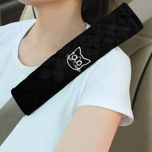 lot 16432 image: Amooca Soft Auto Seat Belt Cover Seatbelt Shoulder Pad Cushions 2 PCS for a More Comfortable Driving Universal Fit for All Cars and Backpack Black Cat