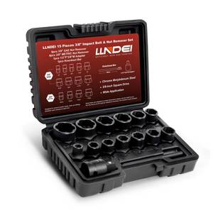 lot 16439 image: LLNDEI Bolt Extractor Kit, 15PCS Easy Out Stripped Lug Nut Removal Set with 38-Inch Drive, Heavy Duty CR-MO Steel with Adapter, Professional Mechanic Tools for Removing Broken Nut and Bolt