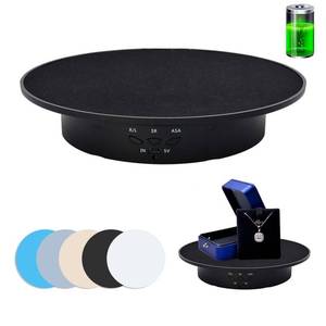 lot 16440 image: JAYEGT Motorized Rotating Display Stand, 7.87inch 17.6lbs Load, 360 Degree Electric Rotating Turntable for Photography Products, Jewelry, 3D Model ,with 5 Colors Backgrounds- Black